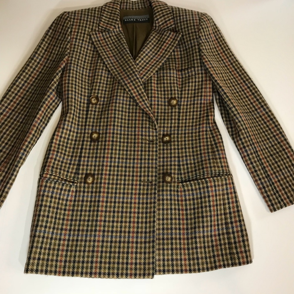 Ellen Tracy Linda Allard plaid lambs wool blazer
